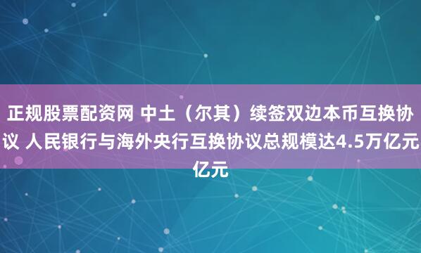 正规股票配资网 中土（尔其）续签双边本币互换协议 人民银行与海外央行互换协议总规模达4.5万亿元
